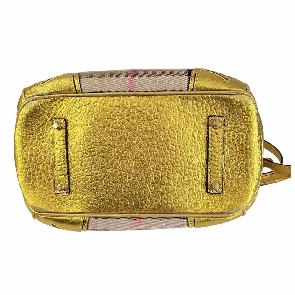 Burberry Prorsum Metallic Gold House Check Leather Bowling Bag w/ Lock & Key COA